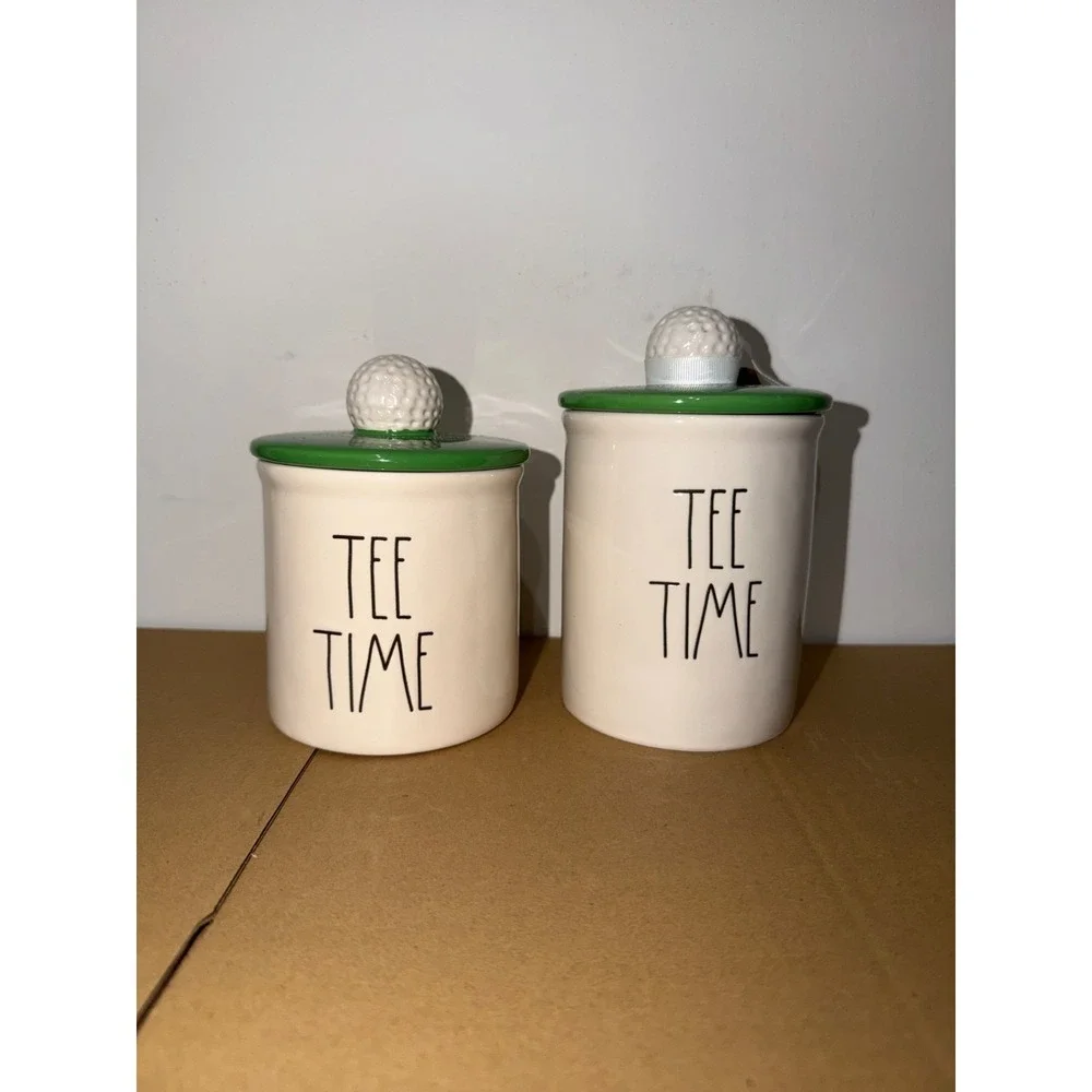 2x Rae Dunn Peanuts Snoopy Golf TEE TIME Canister With Golf Ball Topper